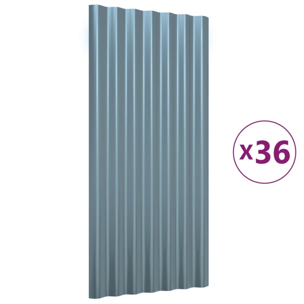 vidaXL Πάνελ Οροφής 36 τεμ. Γκρι 80 x 36 εκ. Γαλβανισμένος χάλυβας