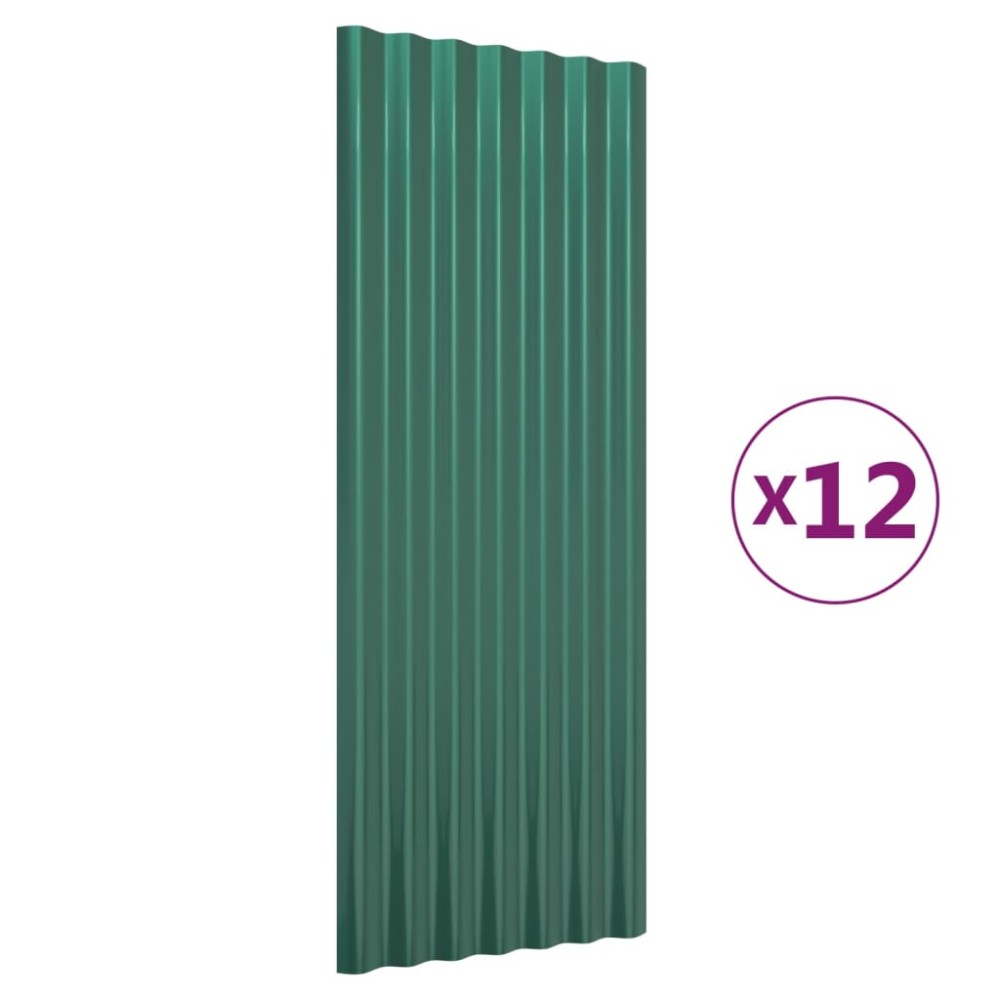 vidaXL Πάνελ Οροφής 12 τεμ. Πράσινα 100x36 εκ Γαλβανισμένος χάλυβας