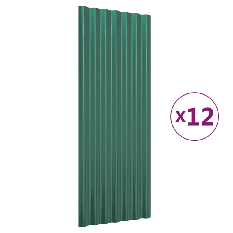 vidaXL Πάνελ Οροφής 12 τεμ. Πράσινα 100x36 εκ Γαλβανισμένος χάλυβας