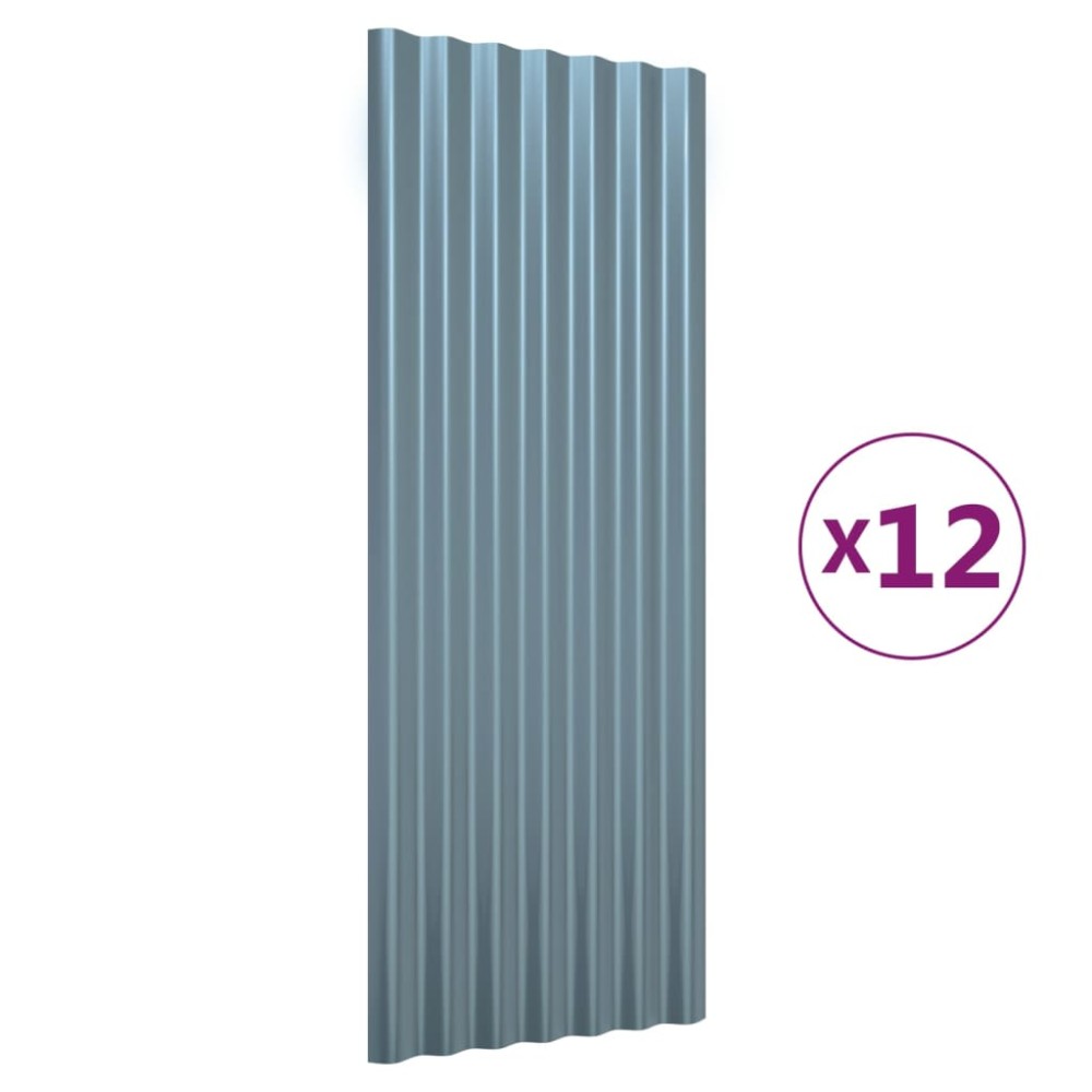 vidaXL Πάνελ Οροφής 12 τεμ. Γκρι 100x36 εκ. Γαλβανισμένος χάλυβας