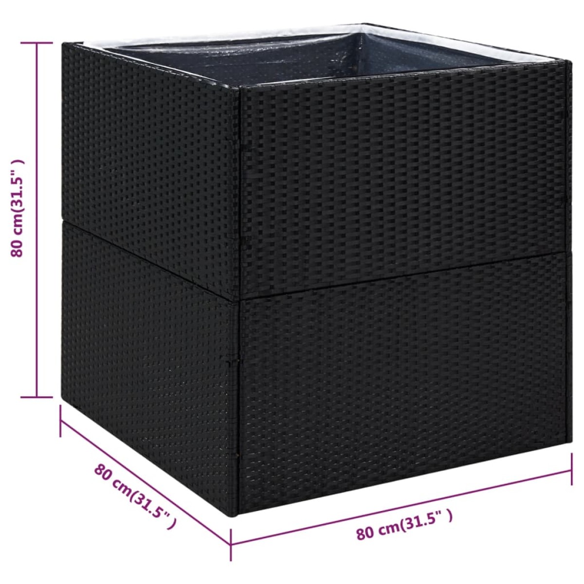 vidaXL Ζαρντινιέρα Κήπου Μαύρη 80 x 80 x 80 εκ. από Συνθετικό Ρατάν