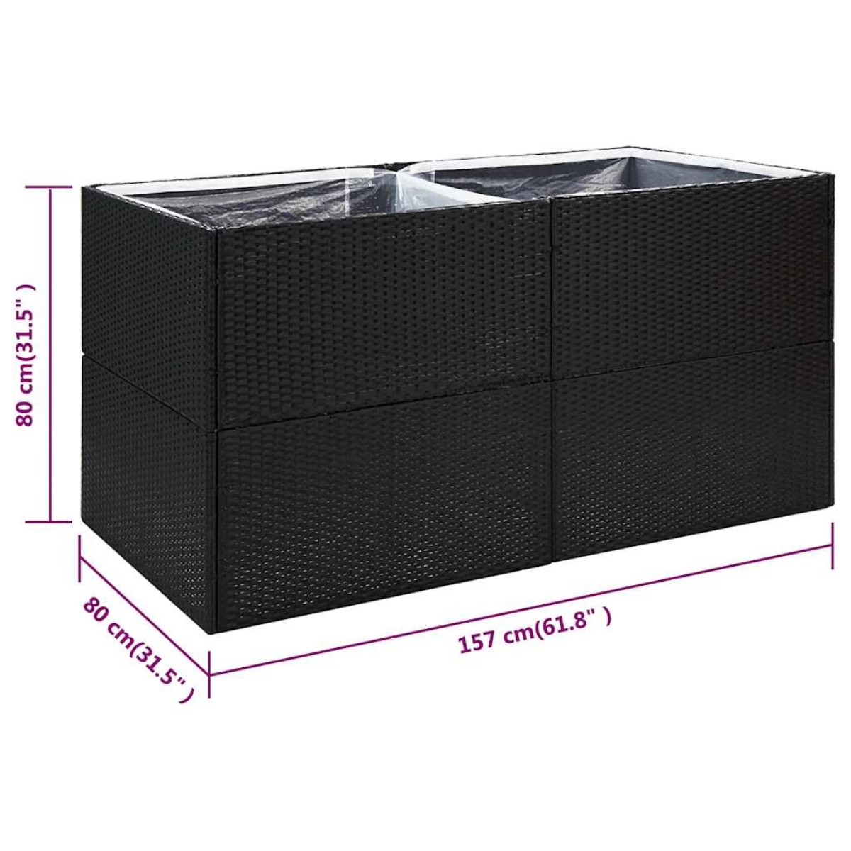 vidaXL Ζαρντινιέρα Κήπου Μαύρη 157 x 80 x 80 εκ. από Συνθετικό Ρατάν
