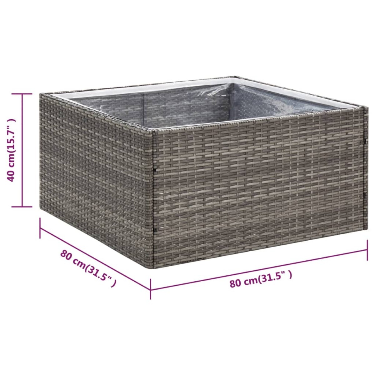 vidaXL Ζαρντινιέρα Κήπου Γκρι 80 x 80 x 40 εκ. από Συνθετικό Ρατάν