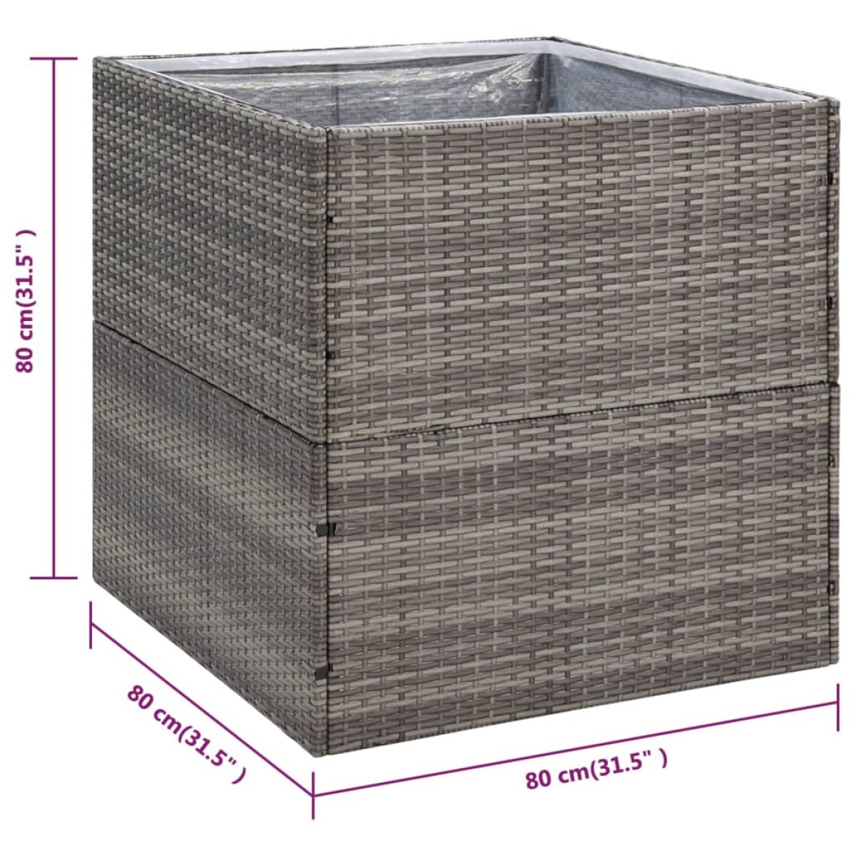 vidaXL Ζαρντινιέρα Κήπου Γκρι 80 x 80 x 80 εκ. από Συνθετικό Ρατάν