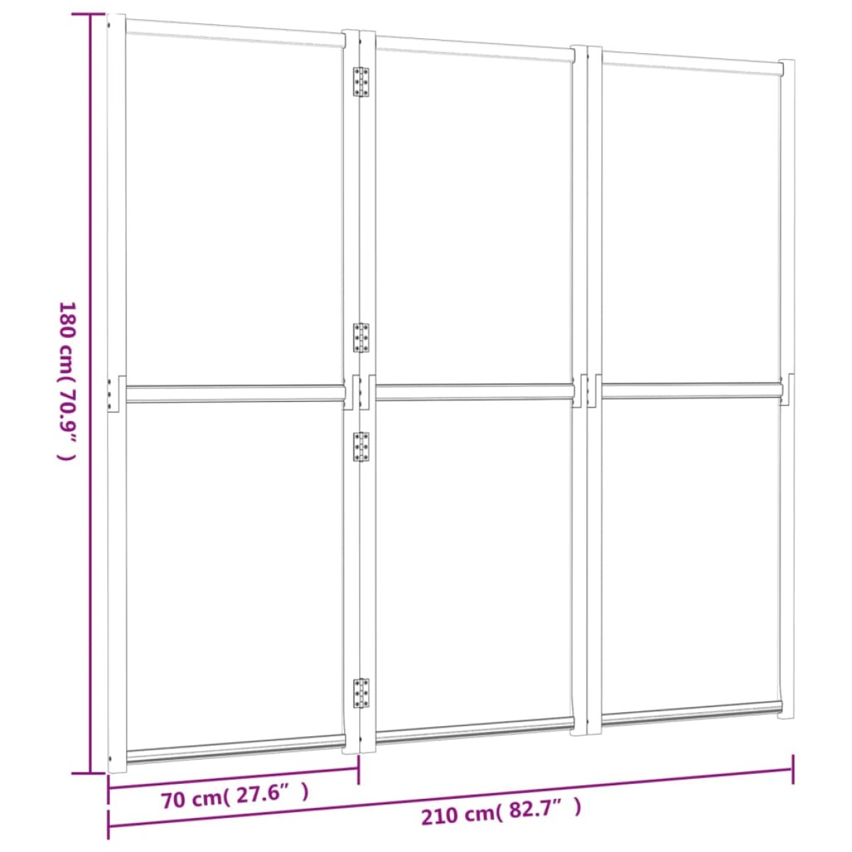 vidaXL Διαχωριστικό Δωματίου με 3 Πάνελ Μαύρο 210 x 180 εκ.