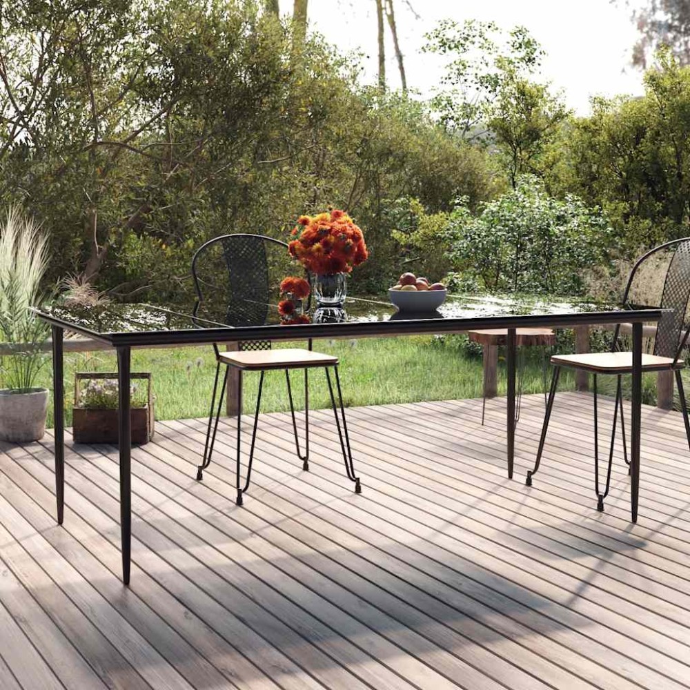 vidaXL Τραπεζαρία Κήπου Μαύρο 200x100x74 εκ. από Ατσάλι και Σκληρυμένο Γυαλί