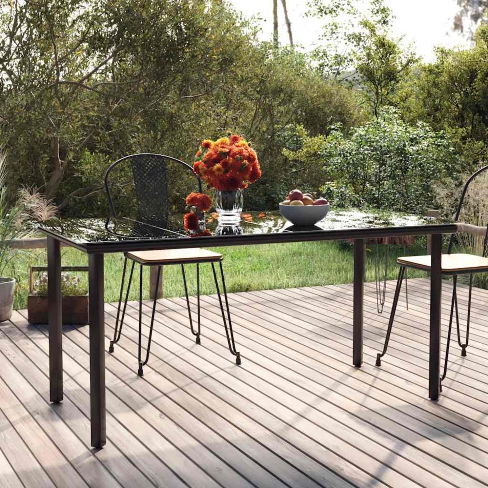 vidaXL Τραπεζαρία Κήπου Μαύρη 160 x 80 x 74 εκ. Ατσάλι / Ψημένο Γυαλί