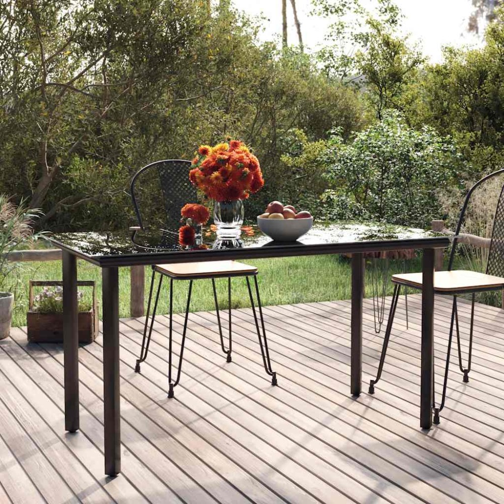 vidaXL Τραπεζαρία Κήπου Μαύρο 200x100x74 εκ. από Ατσάλι και Σκληρυμένο Γυαλί