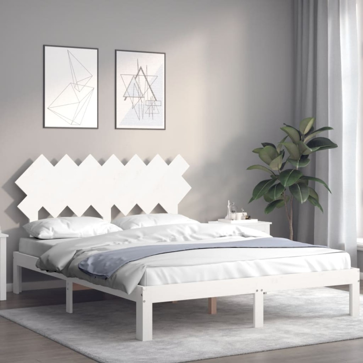 vidaXL Πλαίσιο Κρεβατιού με Κεφαλάρι Λευκό 140x200 εκ. Μασίφ Ξύλο
