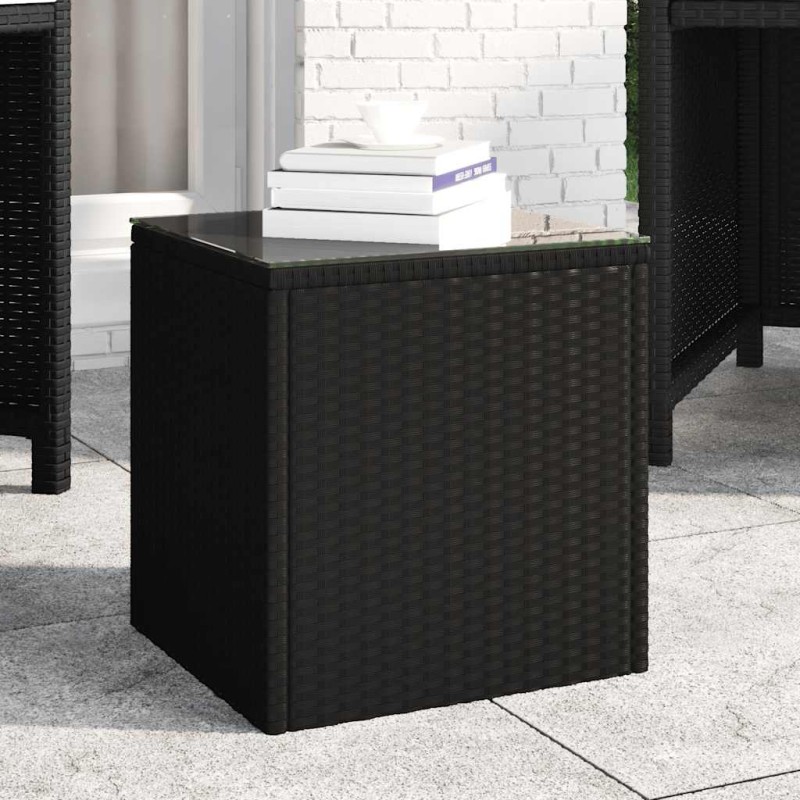 vidaXL Βοηθητικό Τραπεζάκι Μαύρο 40x37x40,5εκ Συνθ Ρατάν/ Ψημένο Γυαλί