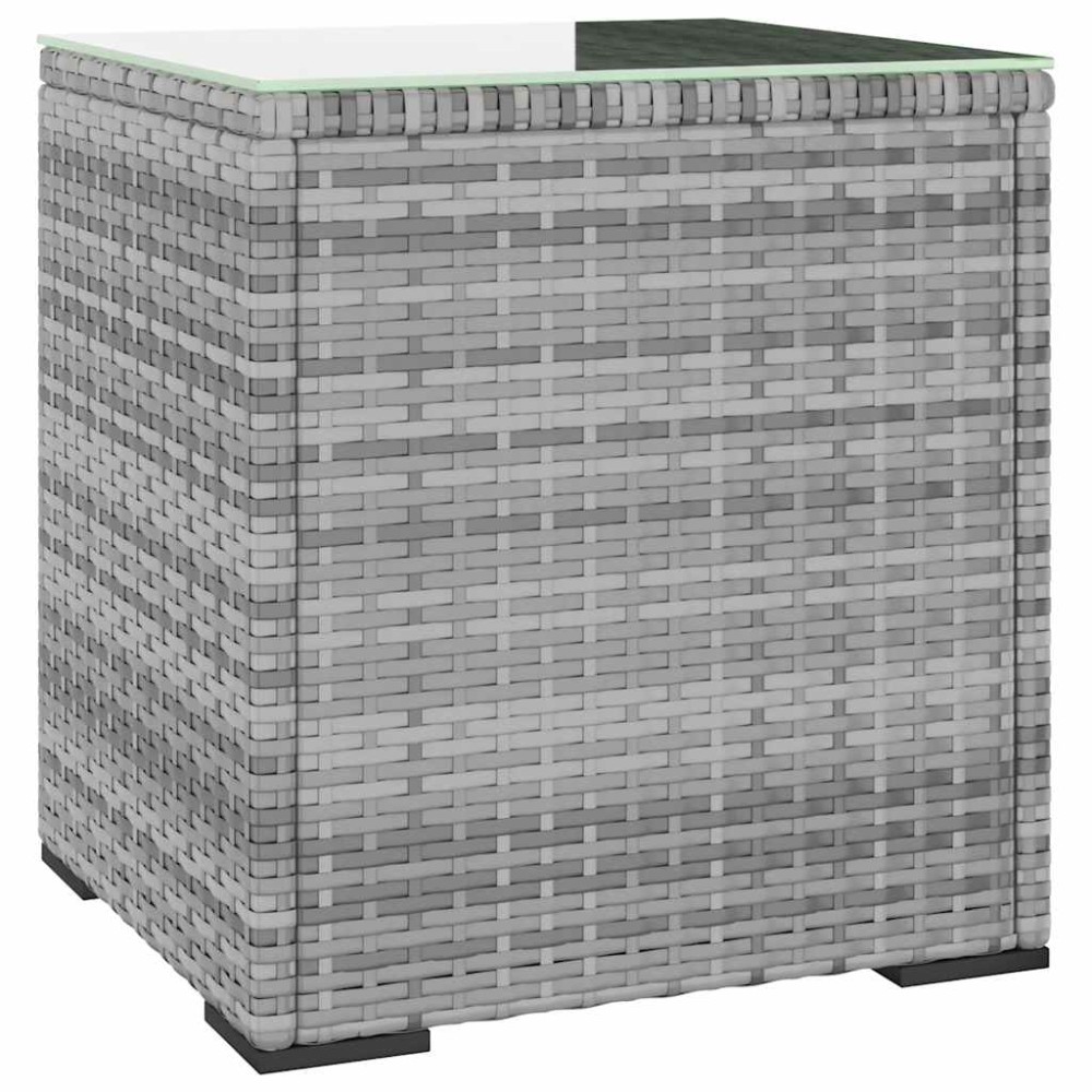vidaXL Βοηθητικό Τραπεζάκι Γκρι 40x37x40,5εκ Συνθ Ρατάν/ Ψημένο Γυαλί