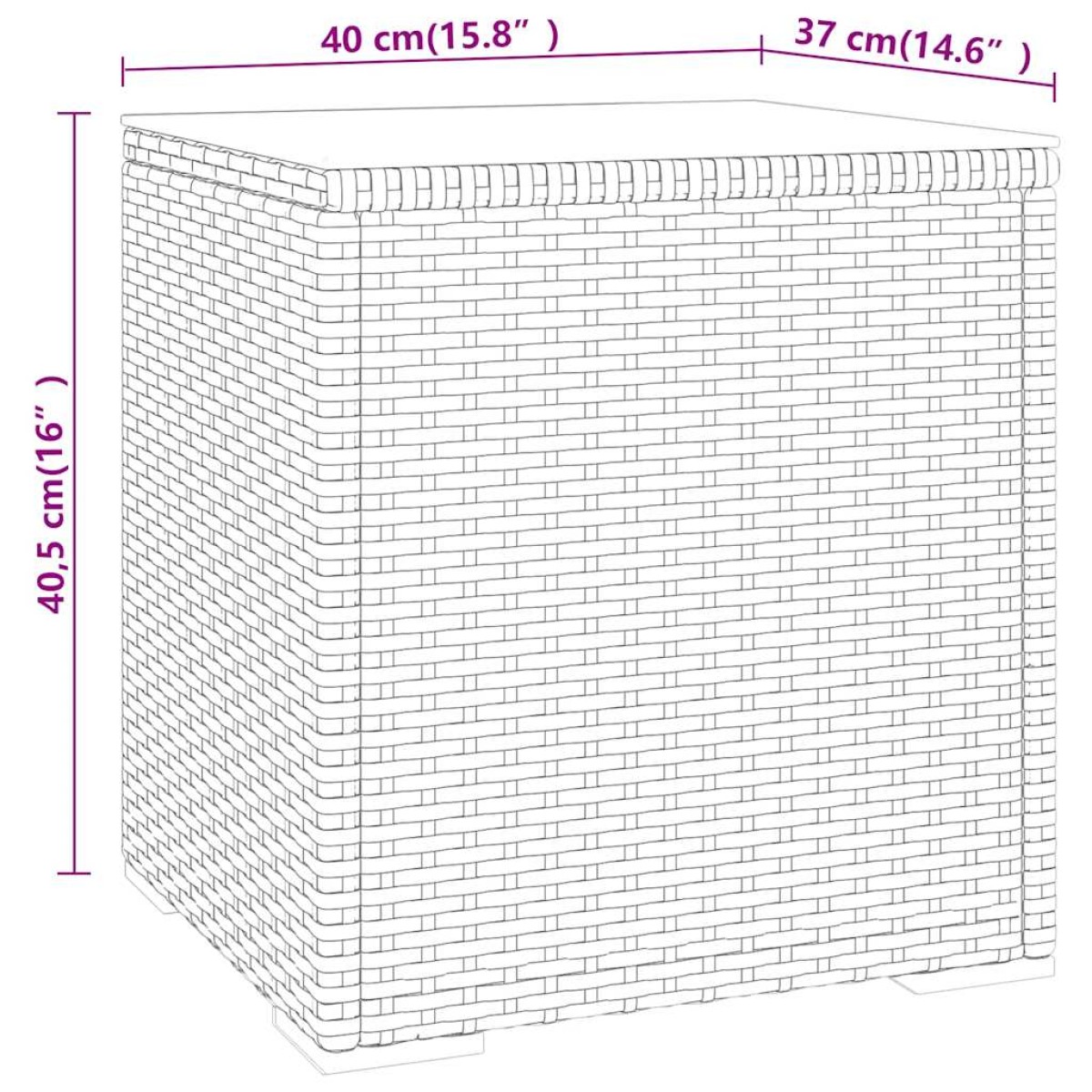 vidaXL Βοηθητικό Τραπεζάκι Γκρι 40x37x40,5εκ Συνθ Ρατάν/ Ψημένο Γυαλί