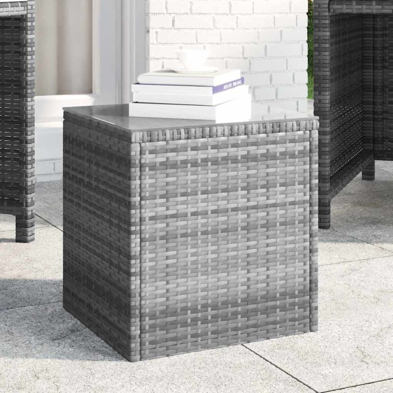 vidaXL Βοηθητικό Τραπεζάκι Γκρι 40x37x40,5εκ Συνθ Ρατάν/ Ψημένο Γυαλί