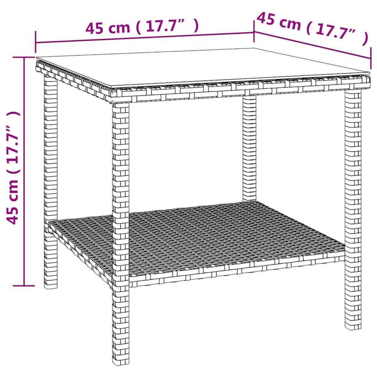 vidaXL Βοηθητικό Τραπεζάκι Μαύρο 45x45x45 εκ. Συνθ. Ρατάν/Ψημένο Γυαλί