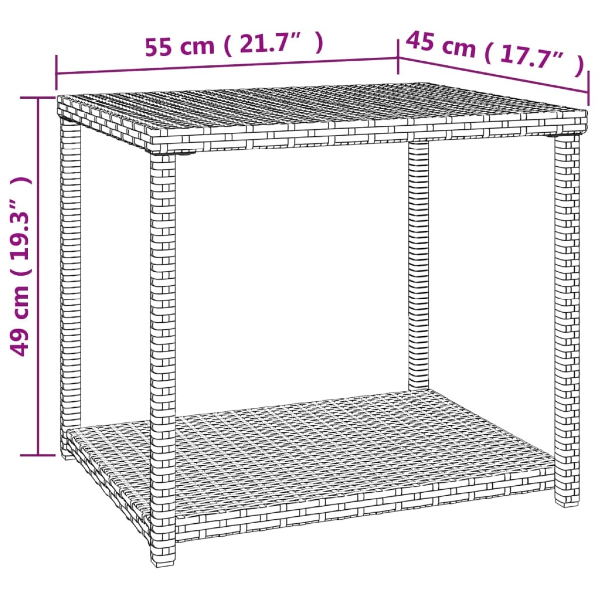 vidaXL Τραπεζάκι Βοηθητικό Μαύρο 55 x 45 x 49 εκ. από Συνθετικό Ρατάν