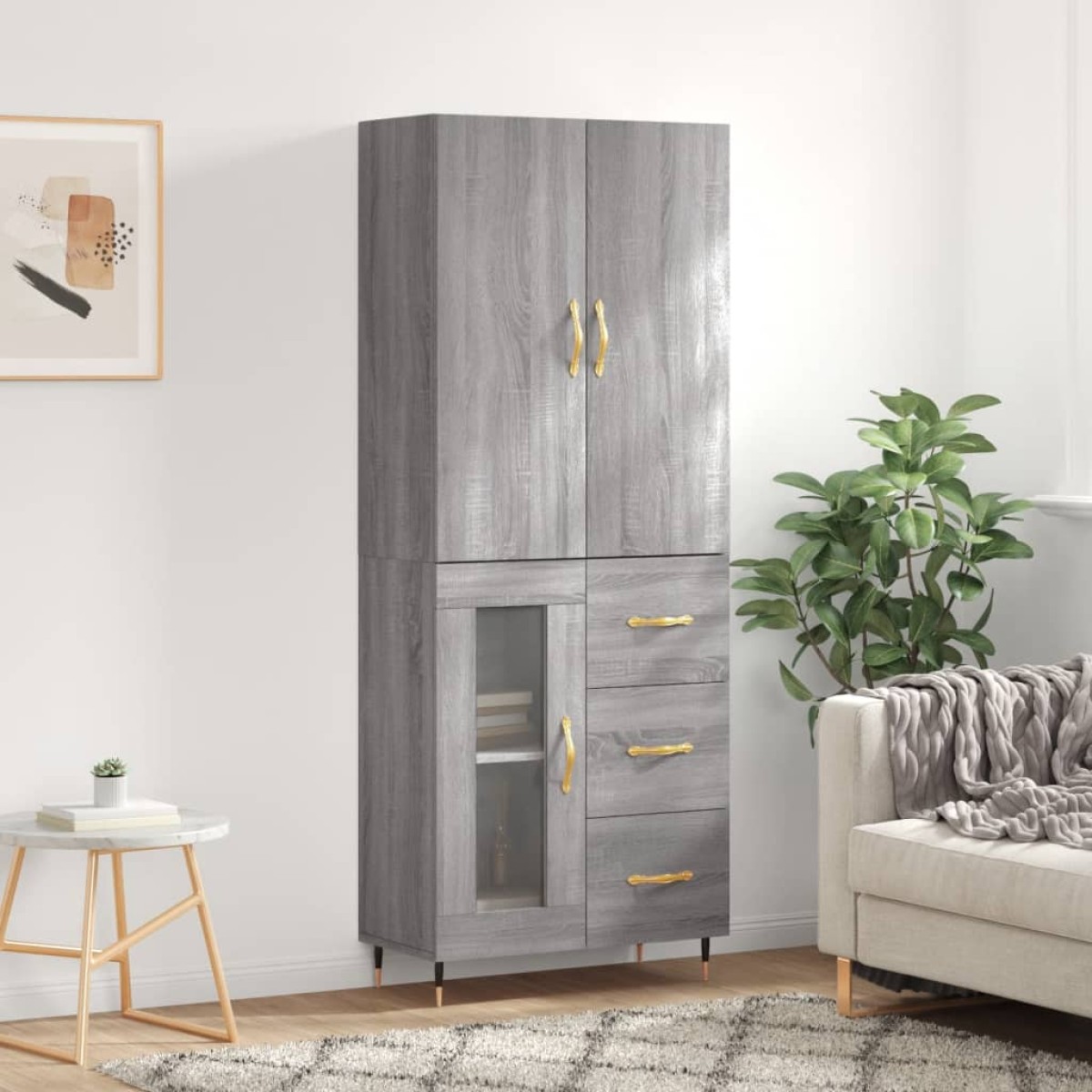 vidaXL Ντουλάπι Γκρι Sonoma 69,5 x 34 x 180 εκ. Επεξεργασμένο Ξύλο