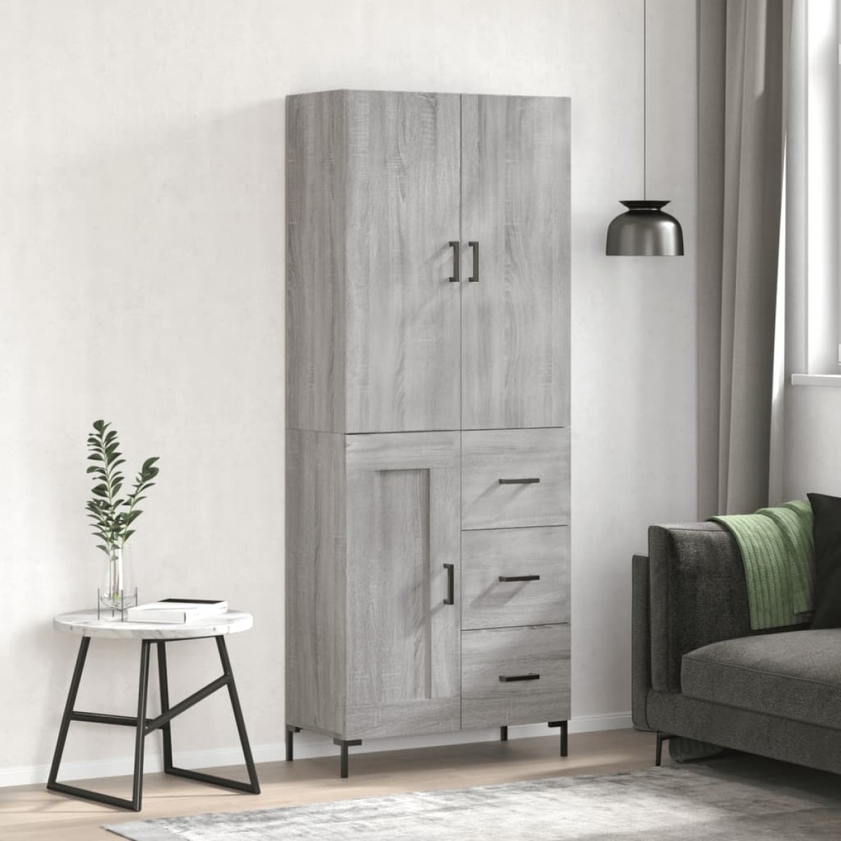 vidaXL Ντουλάπι Γκρι Sonoma 69,5 x 34 x 180 εκ. Επεξεργασμένο Ξύλο