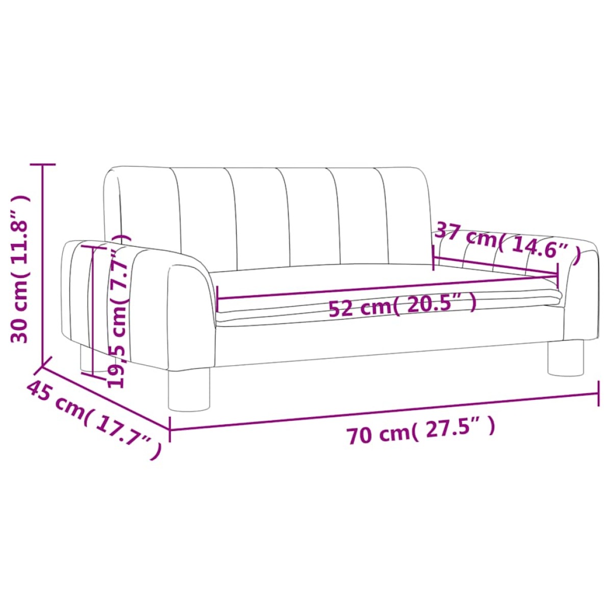 vidaXL Καναπές Παιδικός Γκρι 70 x 45 x 30 εκ. από Συνθετικό Δέρμα