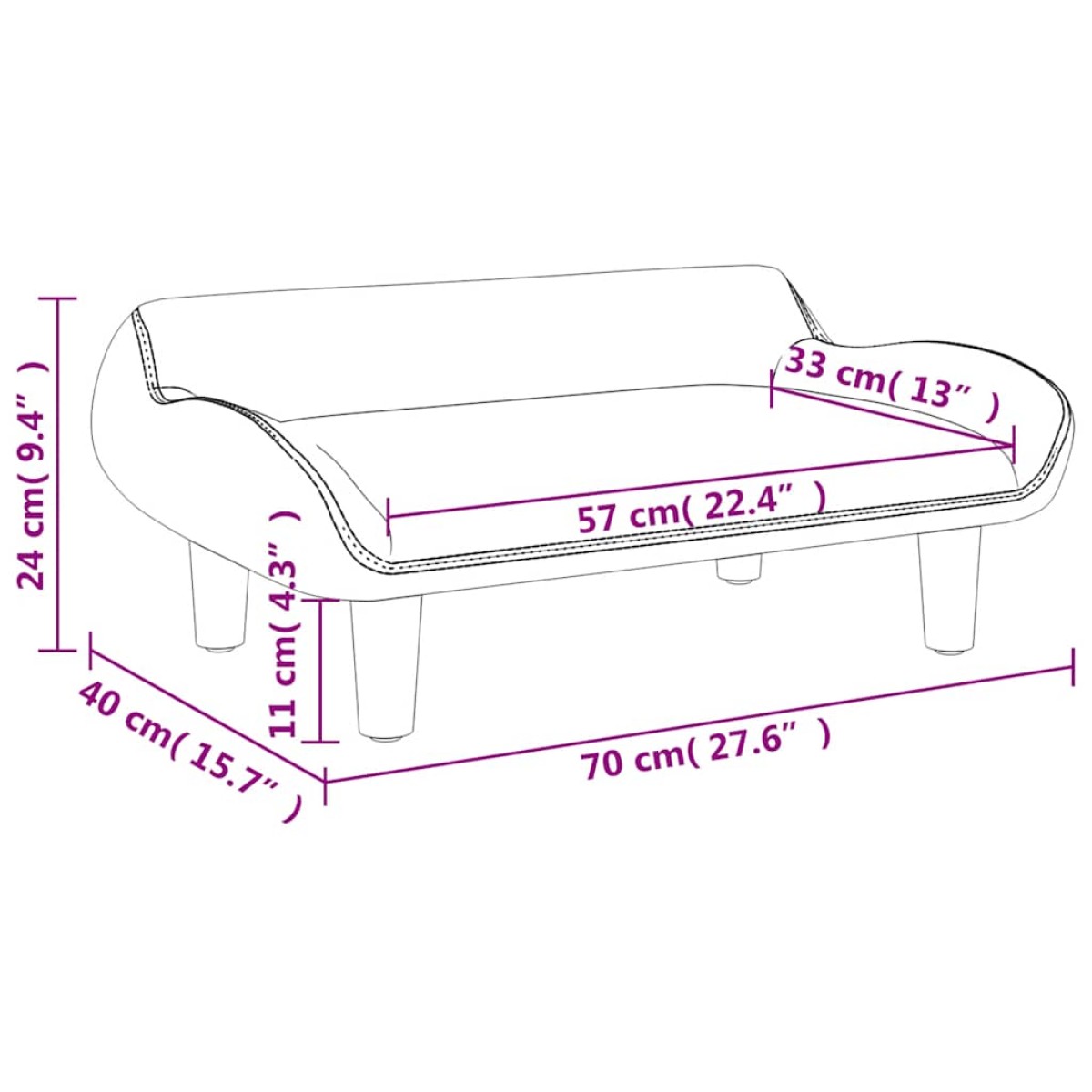 vidaXL Παιδικός καναπές σκούρο γκρι 70x40x24 cm ύφασμα