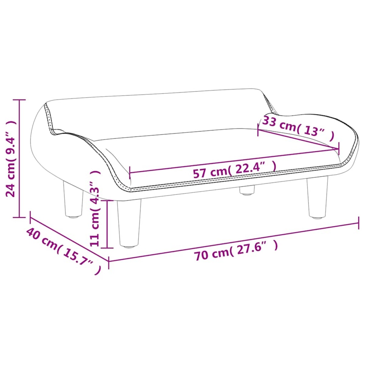 vidaXL Καναπές Παιδικός Μαύρο 70x40x24 εκ. από Υφασμάτινη