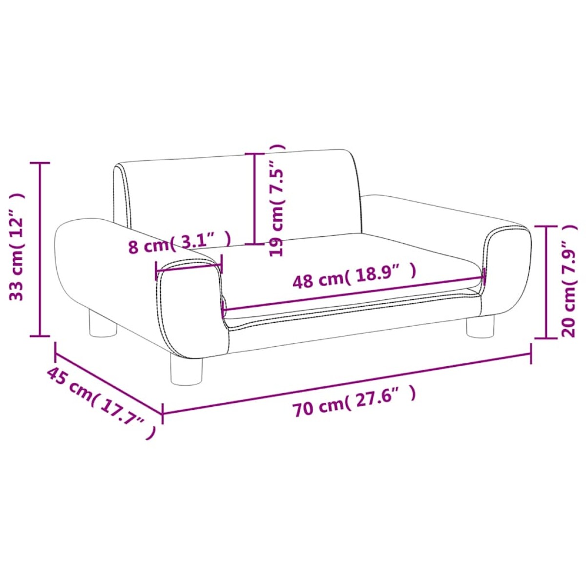 vidaXL Καναπές Παιδικός Σκούρο Γκρι 70 x 45 x 33 εκ. από Βελούδο