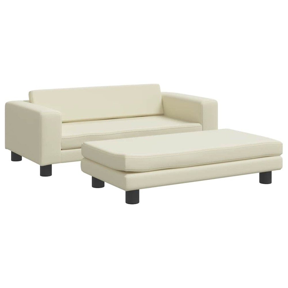 vidaXL Καναπές Παιδικός με Υποπόδιο Κρεμ 100 x 50 x 30 εκ. Συνθ. Δέρμα