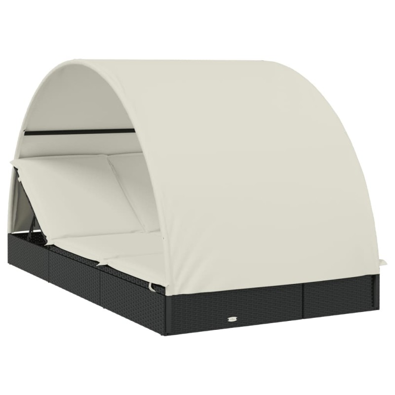 vidaXL Ξαπλώστρα 2 Ατόμων Στρογγ Οροφή Μαύρη 211x111x140εκ Συνθ. Ρατάν