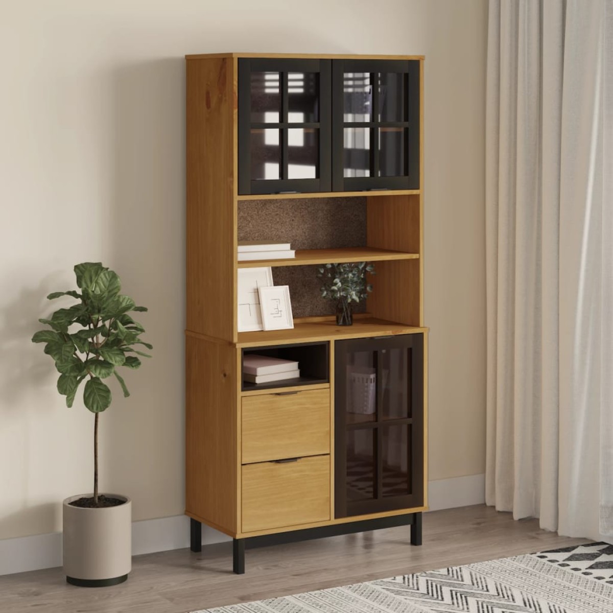 vidaXL Ντουλάπι με Γυάλινη Πόρτα FLAM 80x40x80εκ. από Μασίφ Ξύλο Πεύκο