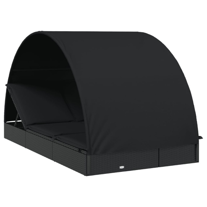 vidaXL Ξαπλώστρα 2 Ατόμων Στρογγ Οροφή Μαύρη 211x112x140εκ Συνθ. Ρατάν