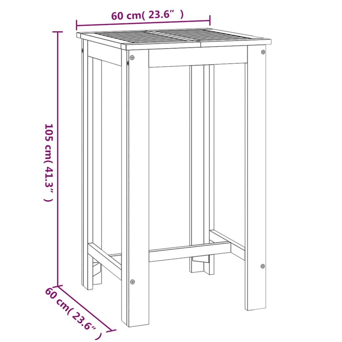 vidaXL Τραπέζι Μπαρ Κήπου 60 x 60 x 105 εκ. από Μασίφ Ξύλο Ακακίας