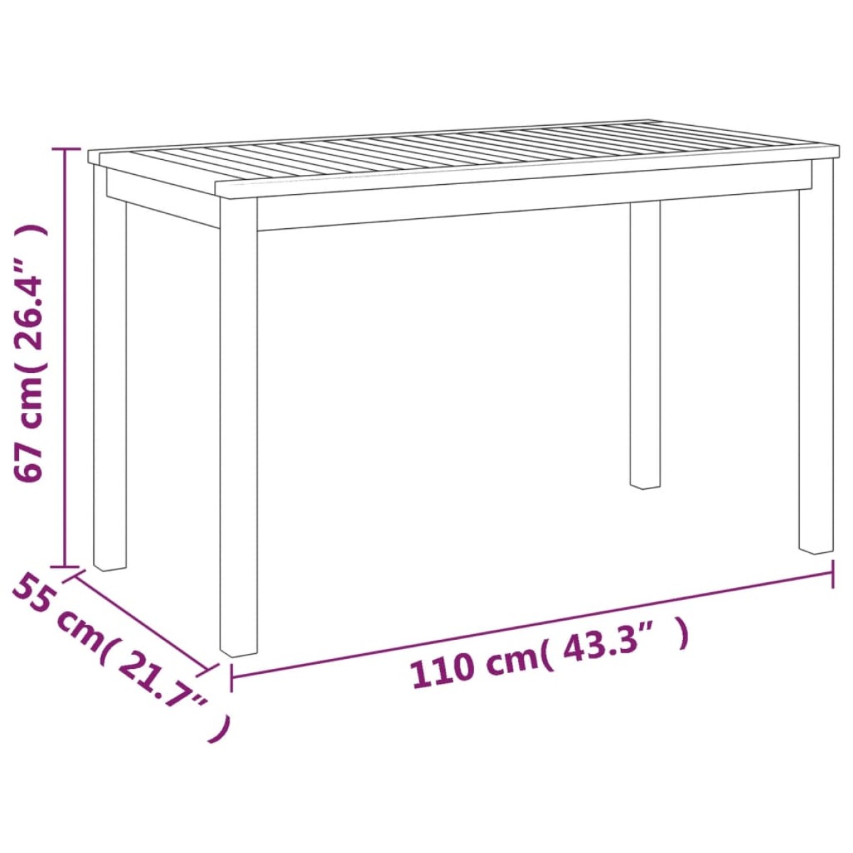 vidaXL Τραπέζι Κήπου 110 x 55 x 67 εκ. από Μασίφ Ξύλο Ακακίας