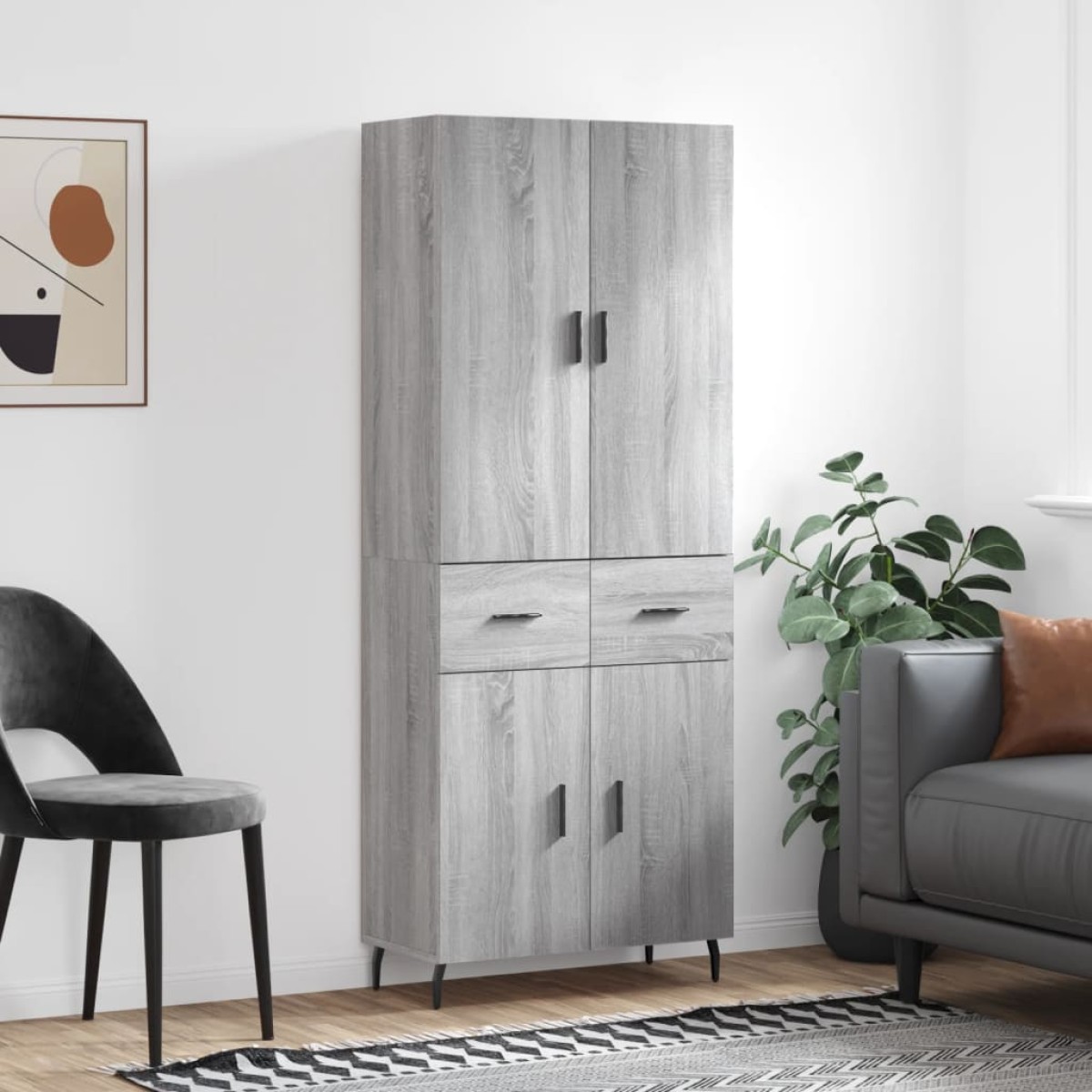 vidaXL Ντουλάπι Γκρι Sonoma 69,5 x 34 x 180 εκ. Επεξεργασμένο Ξύλο