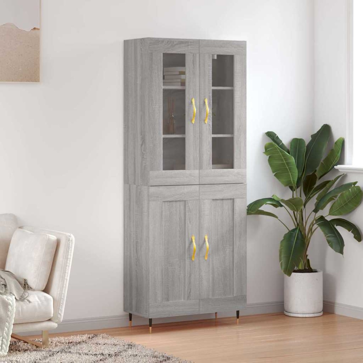 vidaXL Ντουλάπι Γκρι Sonoma 69,5 x 34 x 180 εκ. Επεξεργασμένο Ξύλο