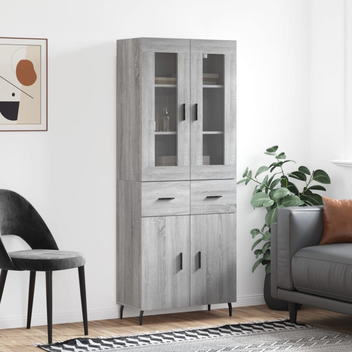vidaXL Ντουλάπι Γκρι Sonoma 69,5 x 34 x 180 εκ. Επεξεργασμένο Ξύλο