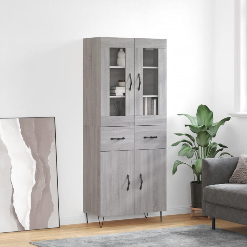 vidaXL Ντουλάπι Γκρι Sonoma 69,5 x 34 x 180 εκ. Επεξεργασμένο Ξύλο