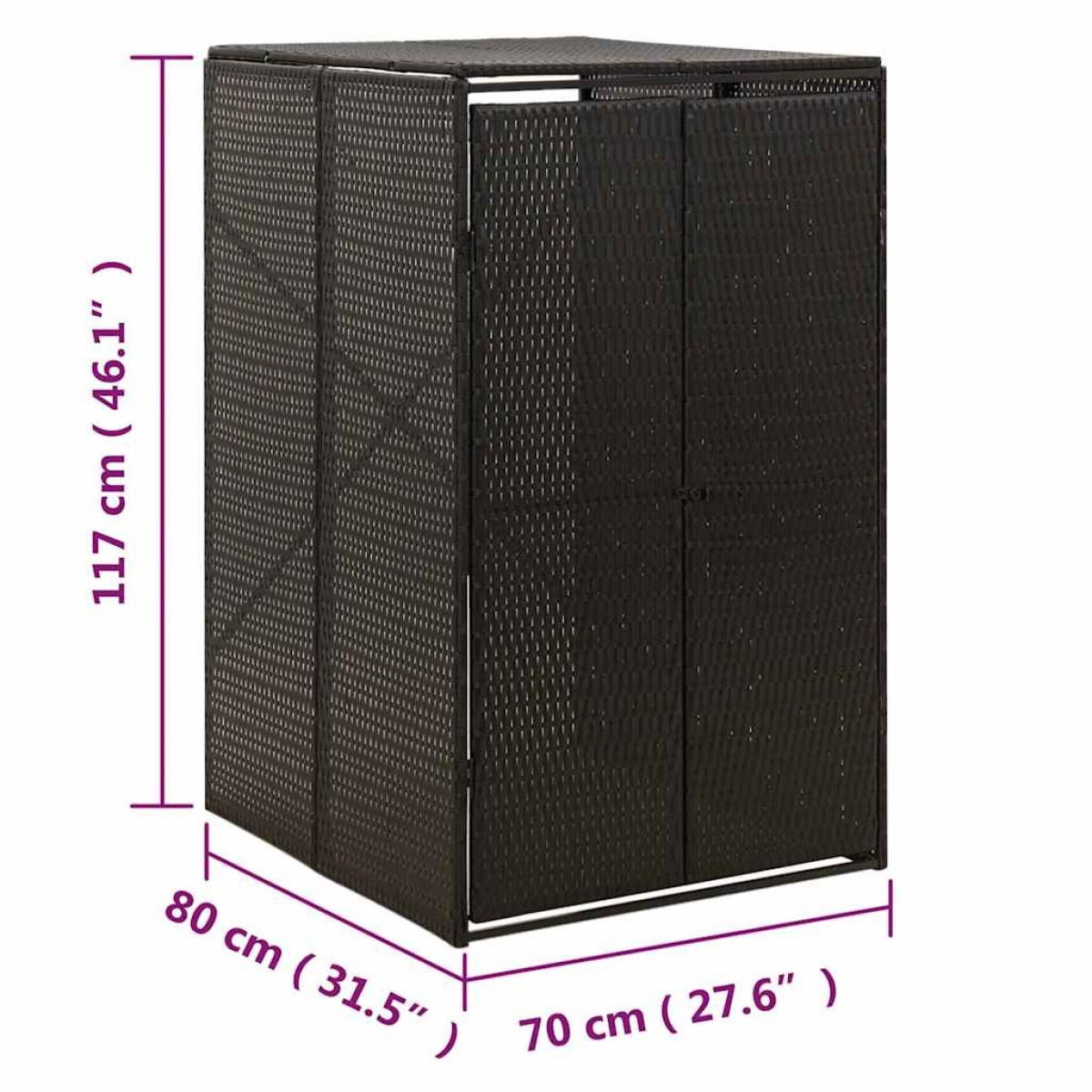 vidaXL Πλαίσιο για Κάδο Απορρ. με Ρόδες Μαύρο 70x80x117 εκ Συνθ. Ρατάν