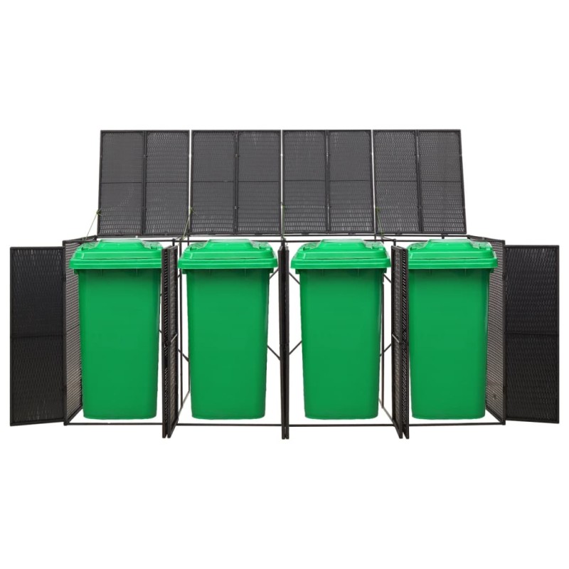 vidaXL Πλαίσιο για Κάδο Απορρ. με Ρόδες Μαύρο 274x80x117εκ Συνθ. Ρατάν