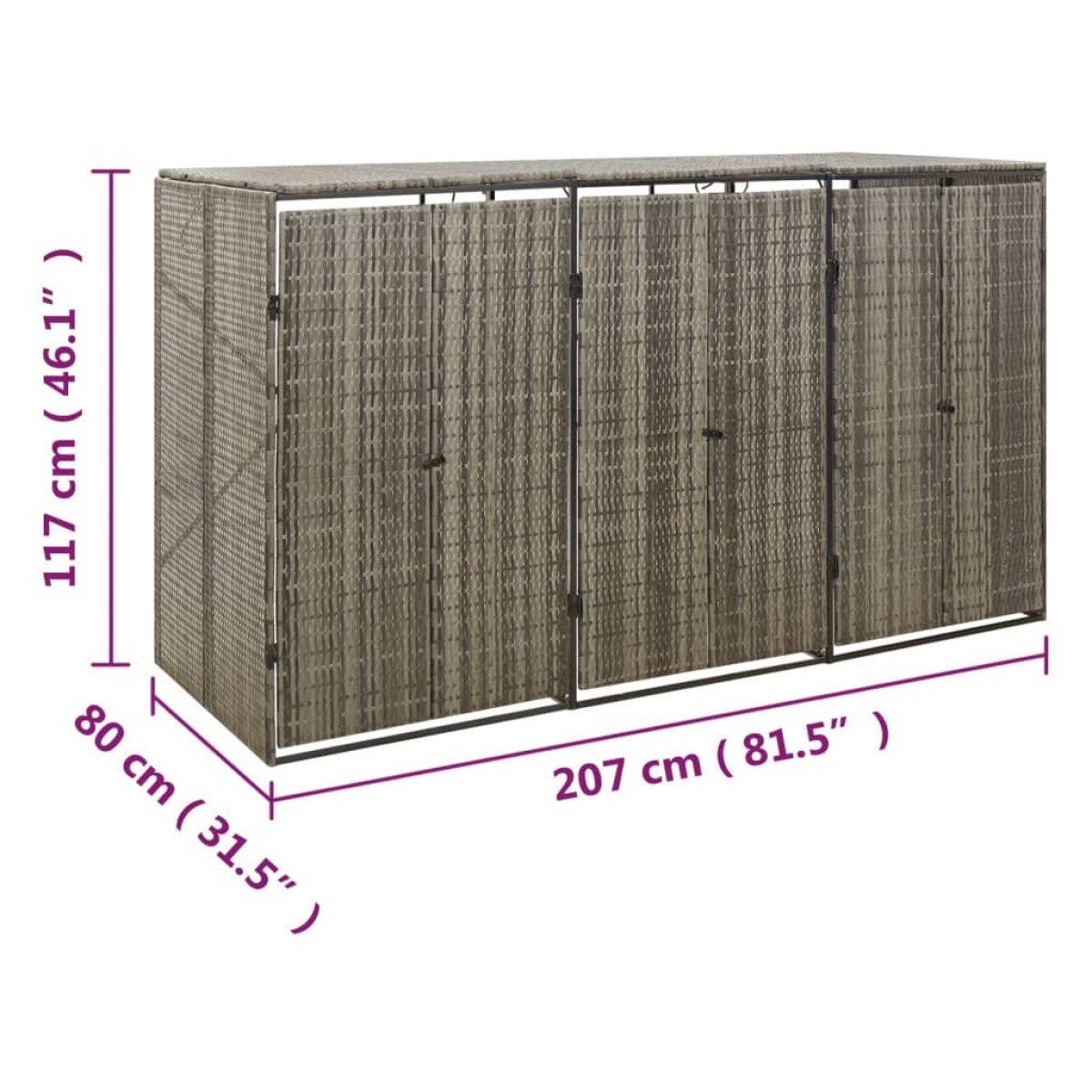 vidaXL Πλαίσιο για Κάδο Απορρ. με Ρόδες Γκρι 207x80x117 εκ Συνθ. Ρατάν