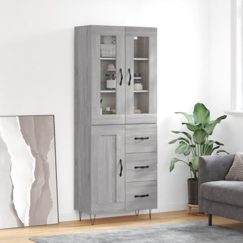 vidaXL Ντουλάπι Γκρι Sonoma 69,5 x 34 x 180 εκ. Επεξεργασμένο Ξύλο