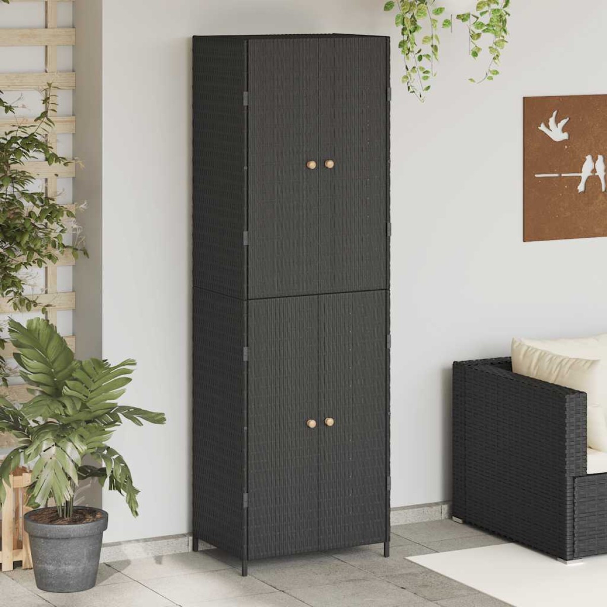 vidaXL Ντουλάπι Αποθήκευσης Κήπου Μαύρο 59x40x180 εκ. από Συνθ. Ρατάν