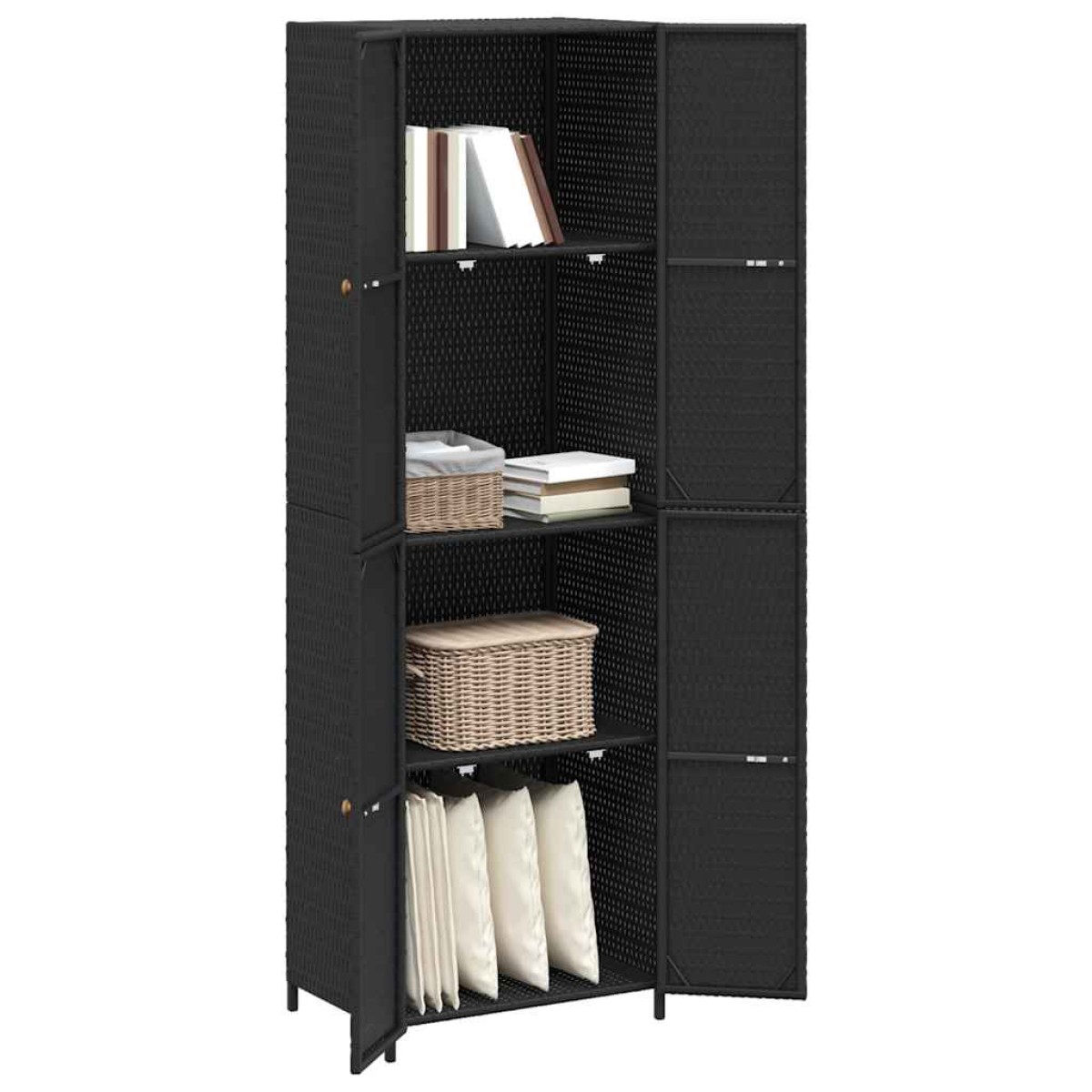 vidaXL Ντουλάπι Αποθήκευσης Κήπου Μαύρο 59x40x180 εκ. από Συνθ. Ρατάν
