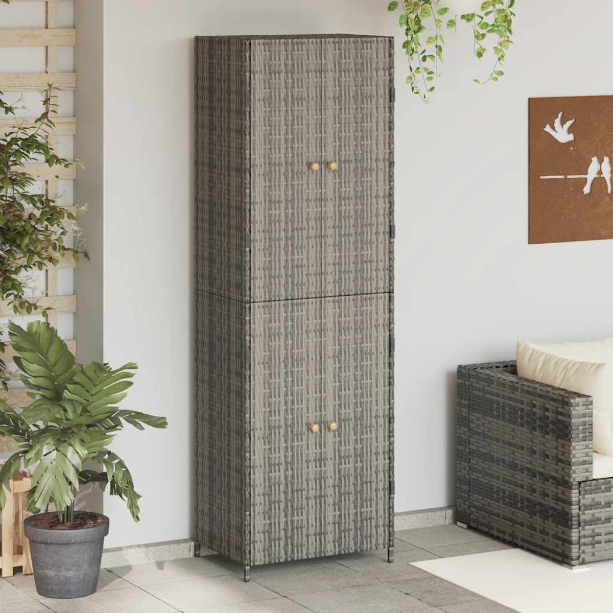 vidaXL Ντουλάπι Αποθήκευσης Κήπου Γκρι 59x40x180 εκ. από Συνθ. Ρατάν