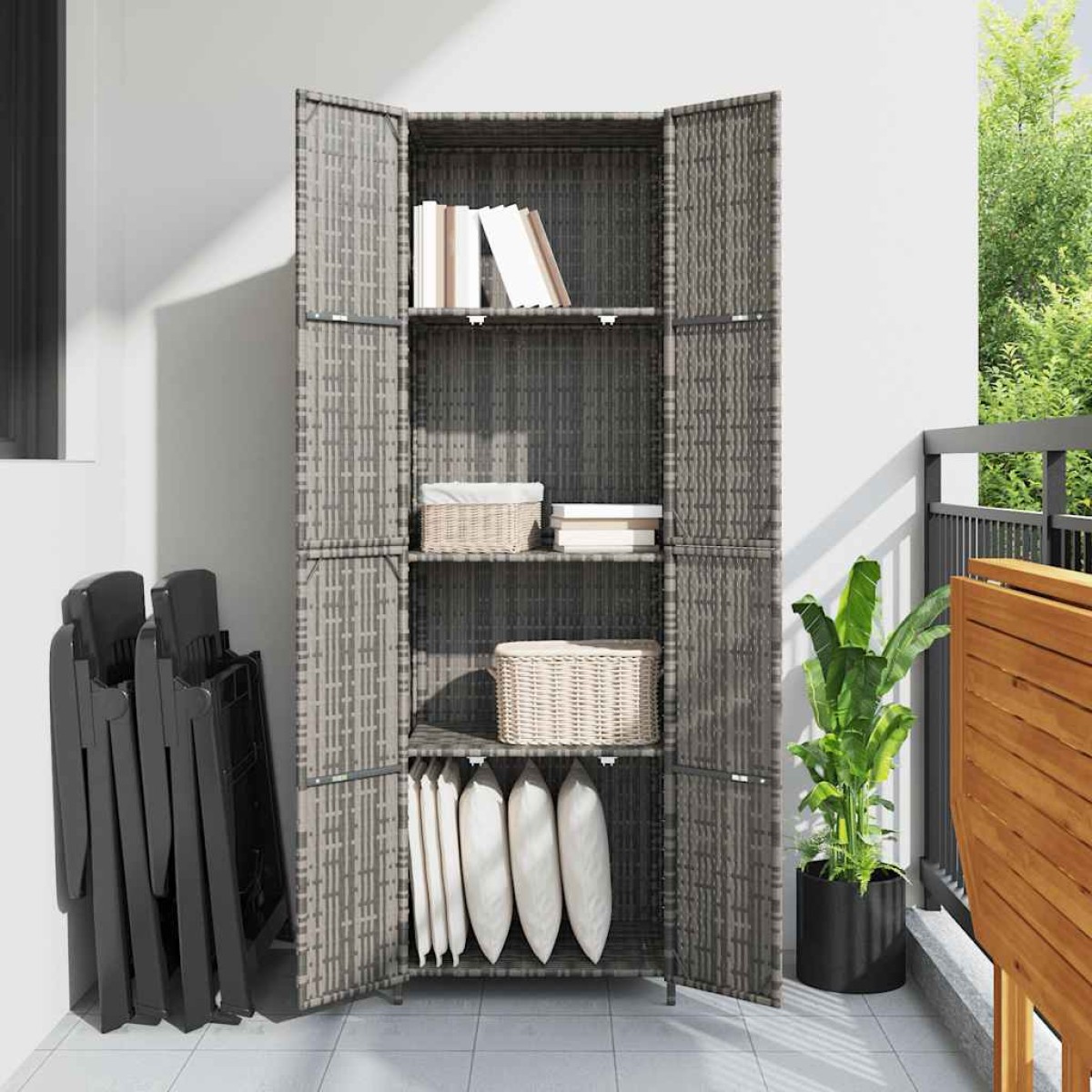 vidaXL Ντουλάπι Αποθήκευσης Κήπου Γκρι 59x40x180 εκ. από Συνθ. Ρατάν