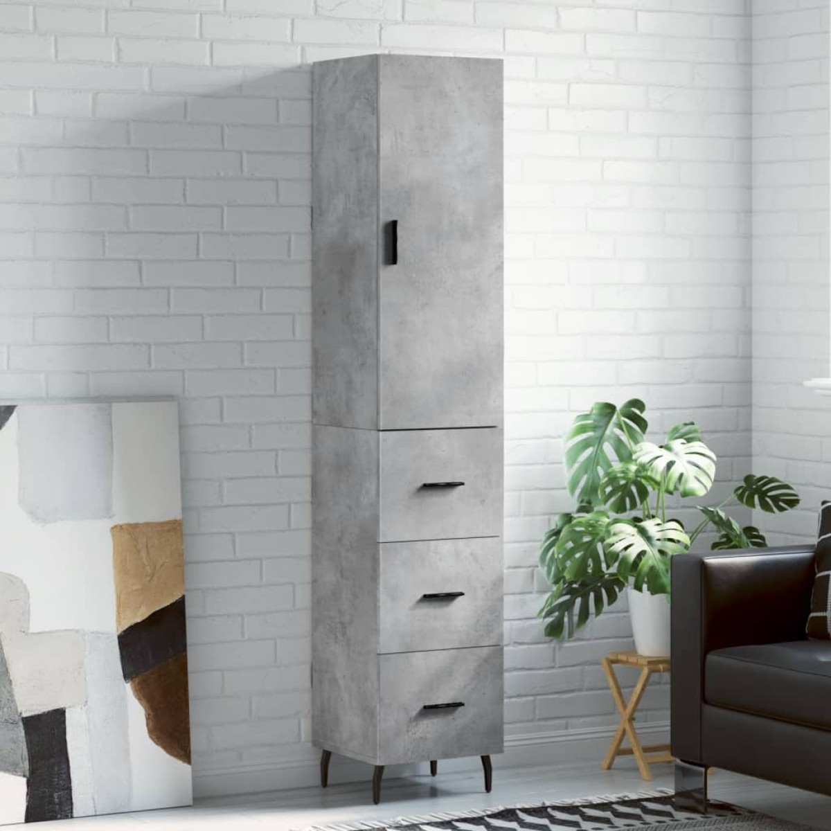 vidaXL Ντουλάπι Γκρι Σκυροδέματος 34,5x34x180 εκ. Επεξεργασμένο Ξύλο