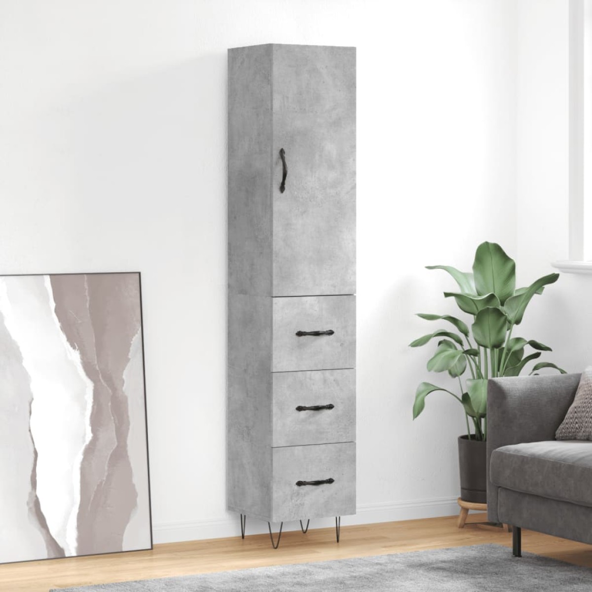 vidaXL Ντουλάπι Γκρι Σκυροδέματος 34,5x34x180 εκ. Επεξεργασμένο Ξύλο