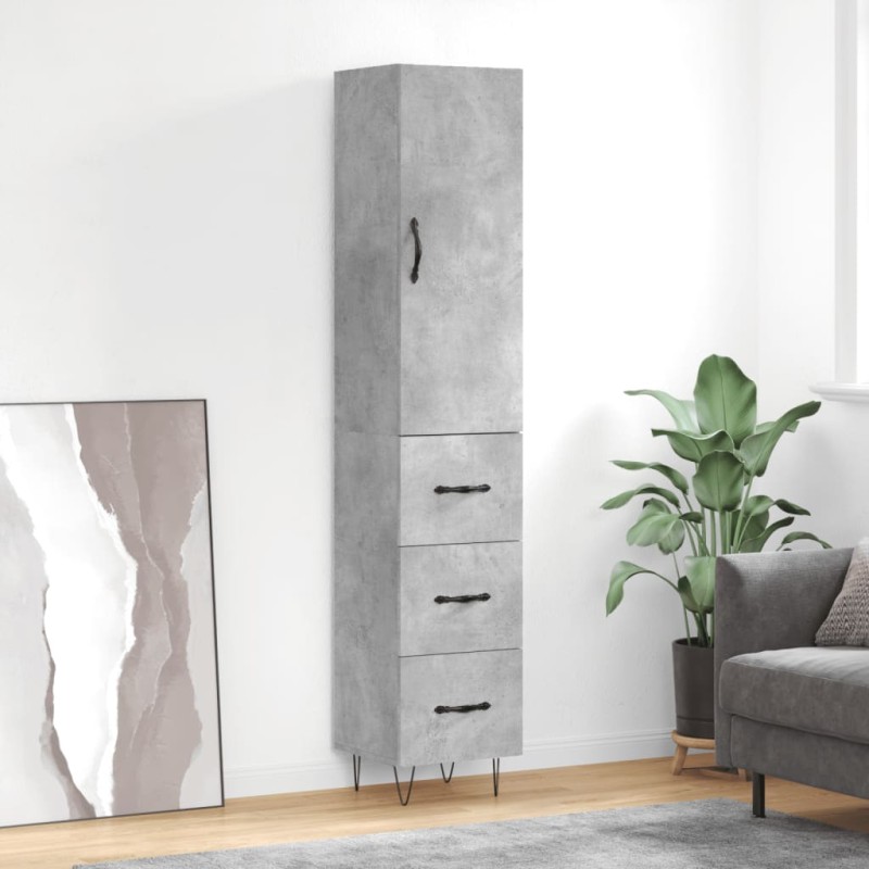 vidaXL Ντουλάπι Γκρι Σκυροδέματος 34,5x34x180 εκ. Επεξεργασμένο Ξύλο
