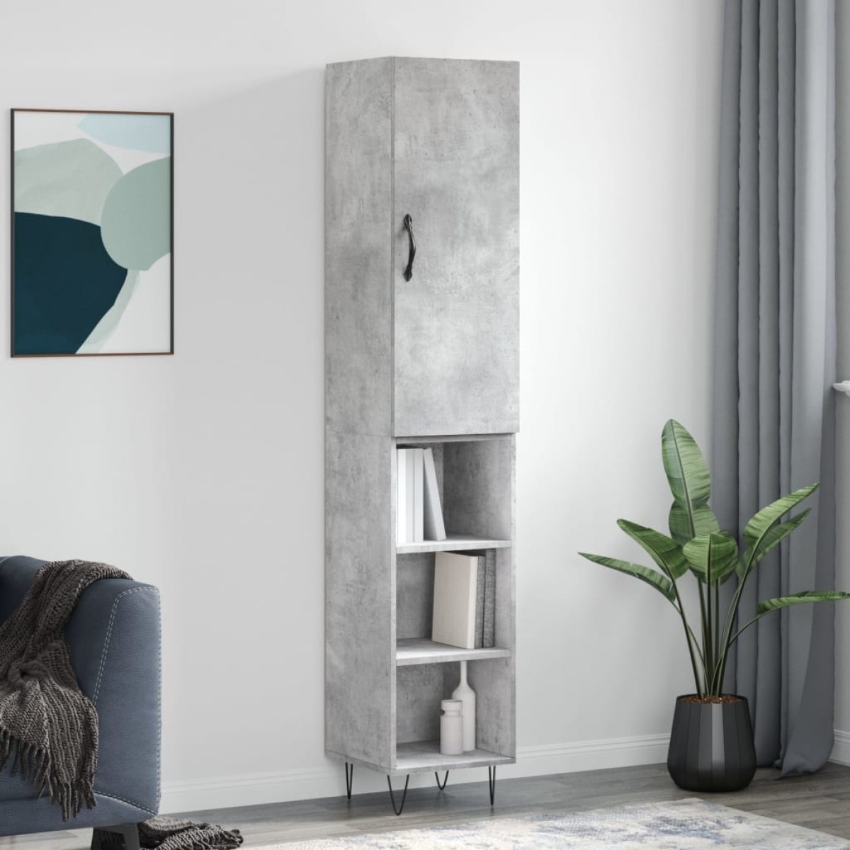 vidaXL Ντουλάπι Γκρι Σκυροδέματος 34,5x34x180 εκ. Επεξεργασμένο Ξύλο