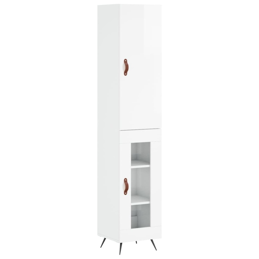 vidaXL Ντουλάπι Γυαλ. Λευκό 34,5 x 34 x 180 εκ. από Επεξεργασμένο Ξύλο