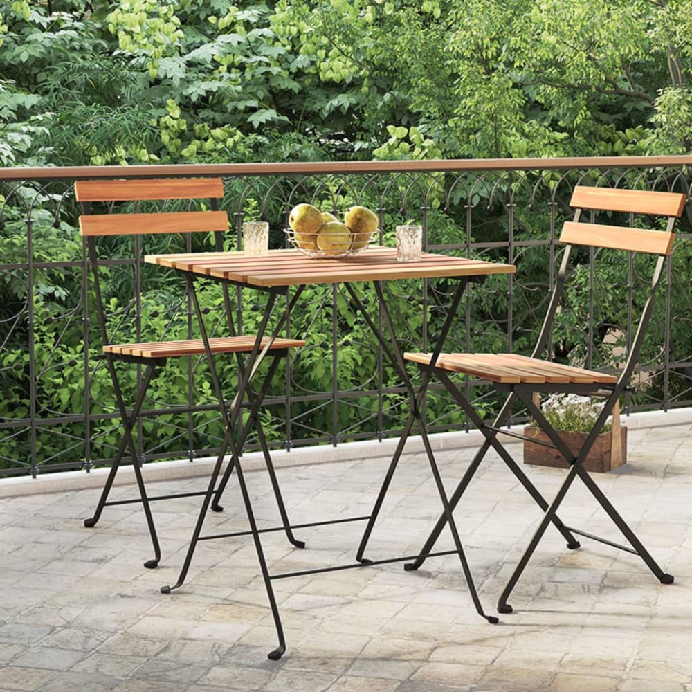 vidaXL Τραπέζι Bistro Πτυσσόμ. 55x54x71 εκ. Μασίφ Ξύλο Teak & Ατσάλι