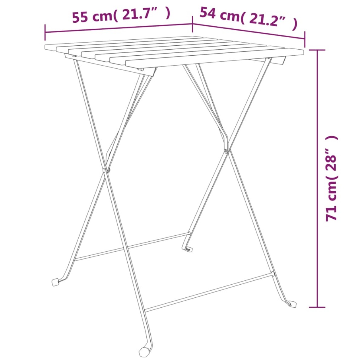 vidaXL Τραπέζι Bistro Πτυσσόμ. 55x54x71 εκ. Μασίφ Ξύλο Teak & Ατσάλι